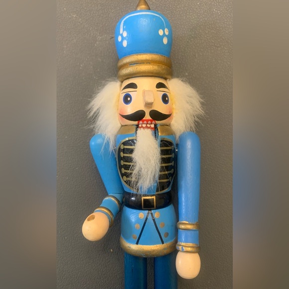 Blue 10 in Vintage Wooden Nutcracker Soldier Figurine Christmas Holiday Decor - Picture 2 of 3
